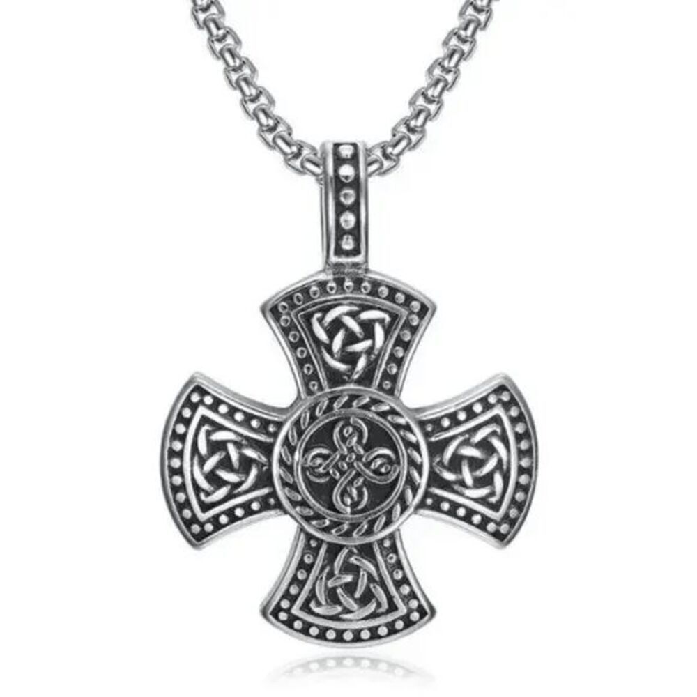 Stainless Steel Celtic Trinity Knot Cross Unisex Pendant Necklace
